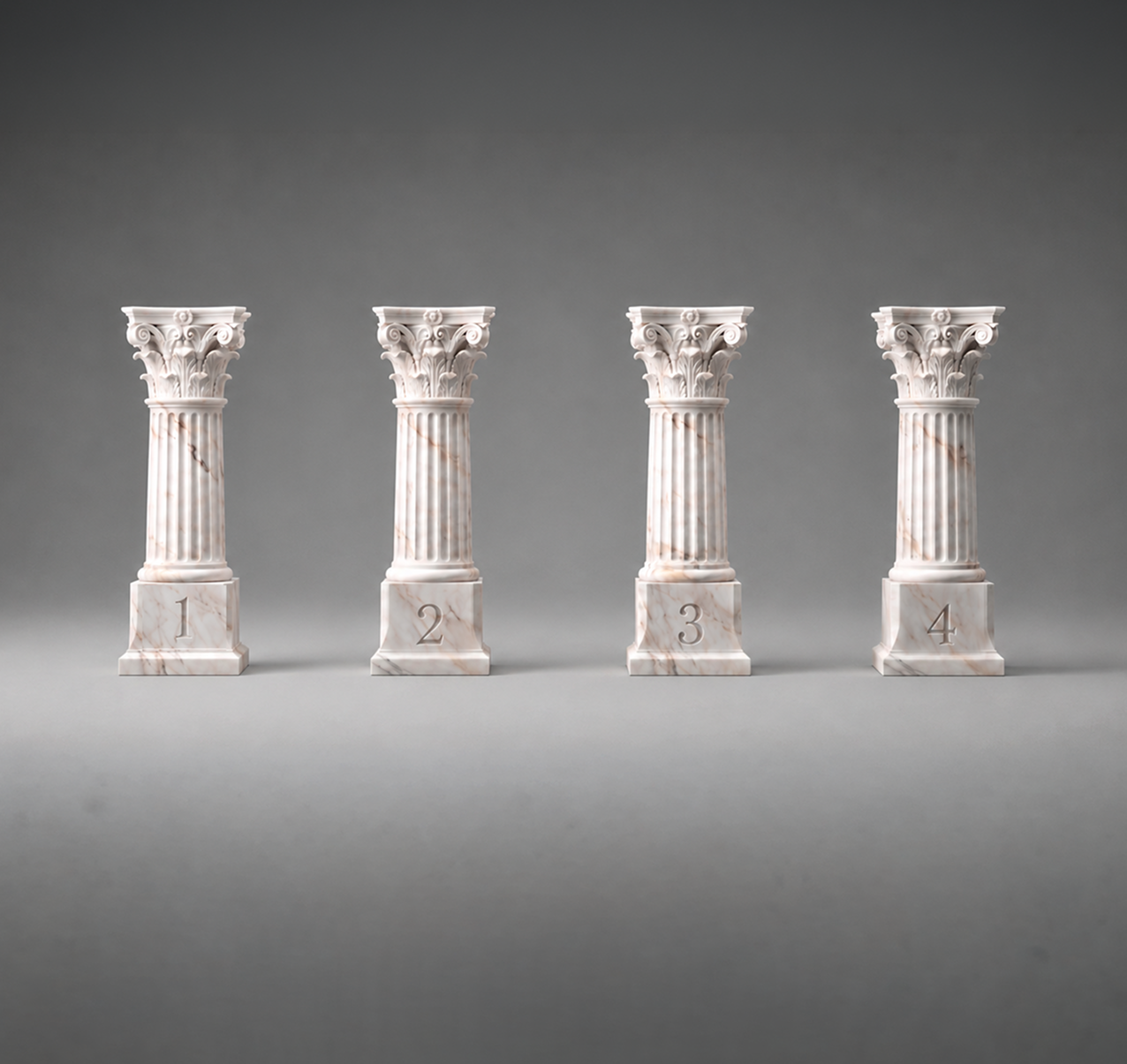 Four marble pillars numbered one through four